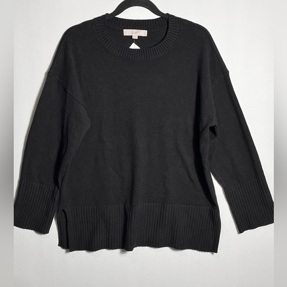 LOFT Classic Black Crew Neck Tunic Sweater Small NWT